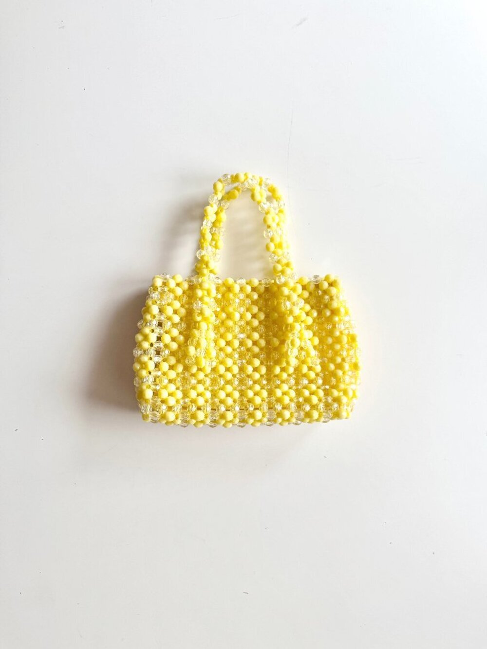 Vintage Lemon Yellow Beaded Top Handle Box Purse Bag